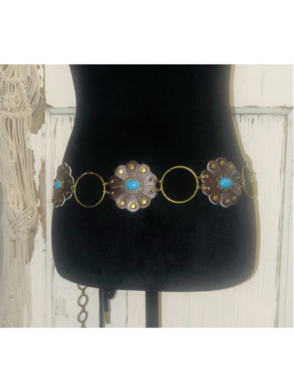 Faux turquoise Leather Tone Chain link OX-1X wide adjustable Belt